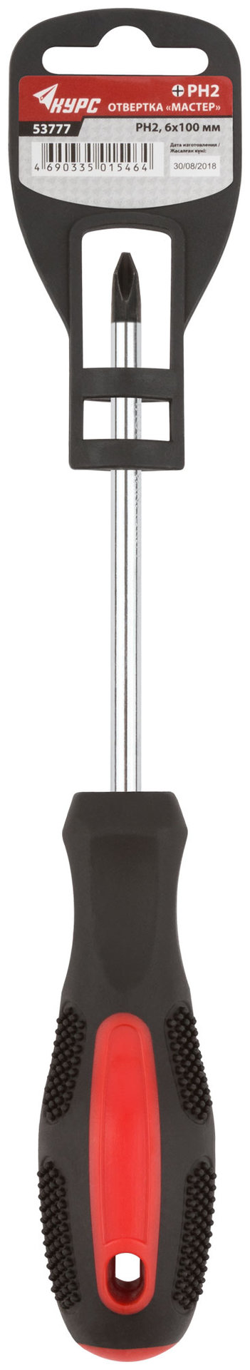 Отвертка Мастер, CrV сталь, прорезиненная ручка 6х100 мм РН2 (53777)