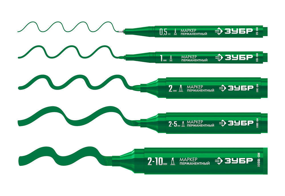 Перманентный маркер МП-300 зеленый, 2 мм ЗУБР 06322-4