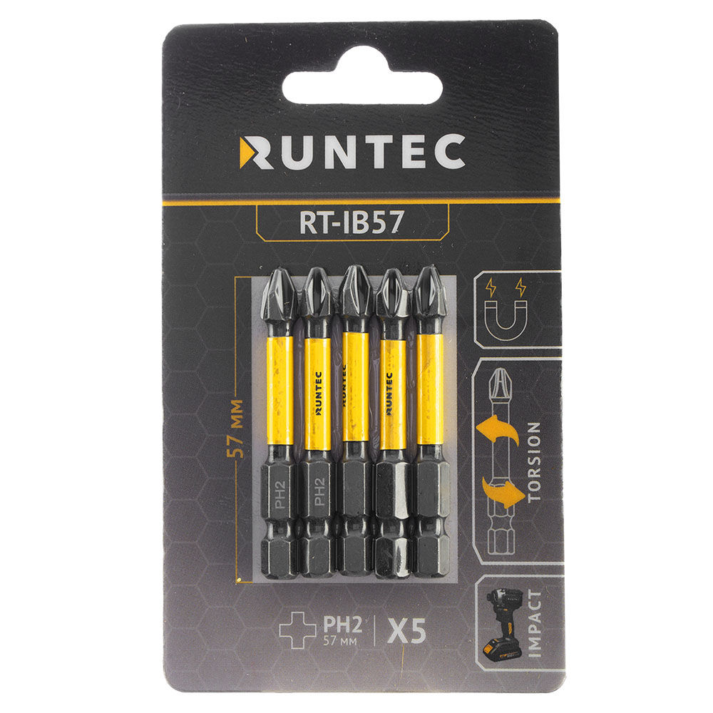Бита ударная RUNTEC H6.35 57мм PH2 5шт., RUNTEC, RT-IB57