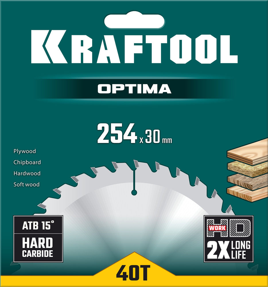 Пильный диск по дереву Optima, 254 х 30 мм, 40Т KRAFTOOL 36951-254-30