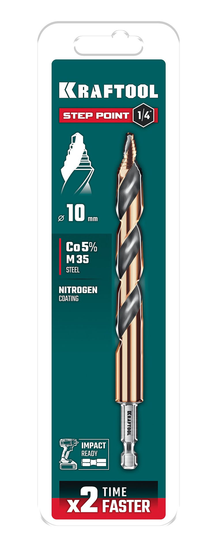 KRAFTOOL STEP POINT, d 10.0 х 133 мм, сверло по металлу для винтовёртов и шуруповертов IMPACT READY (29653-10)
