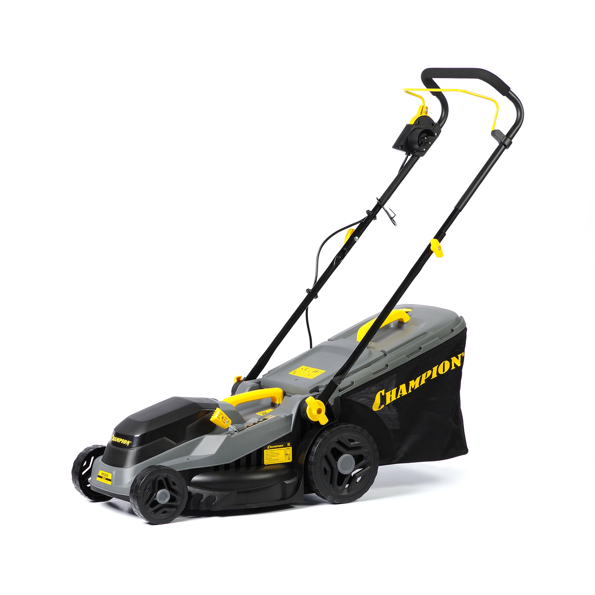 Газонокосилка эл. CHAMPION EM3816 (1,6 кВт пласт.+ткань травосб. 42л ширина 380мм 30-75мм, 11,3кг) (EM3816)