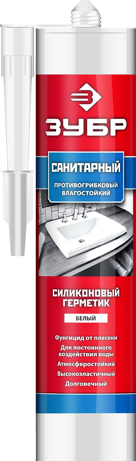 Герметик силиконовый санитарный 280 мл, белый ЗУБР 41235-0