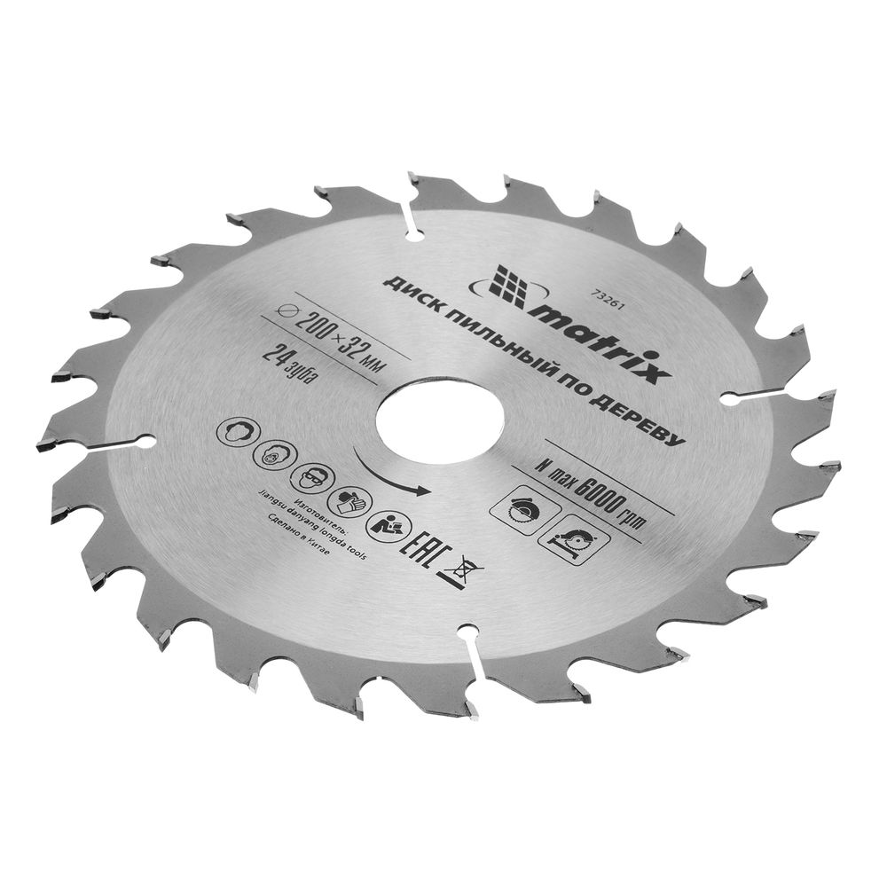 Пильный диск по дереву, 200 х 32 мм, 24 зуба, кольцо 30/32 Matrix Professional (73261)