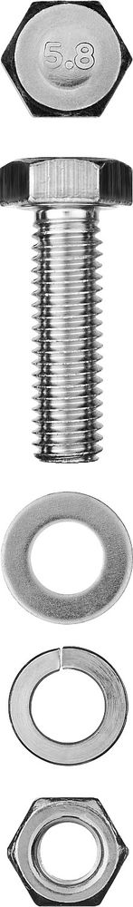 Болт с гайкой и шайбами M6 x 25 мм, цинк, 10 шт ЗУБР DIN 933 303436-06-025