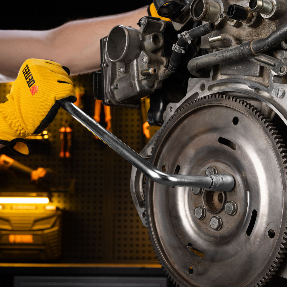 Вороток Г-образный, 375*100 мм, квадрат 1/2, CrV, матовый хром Denzel