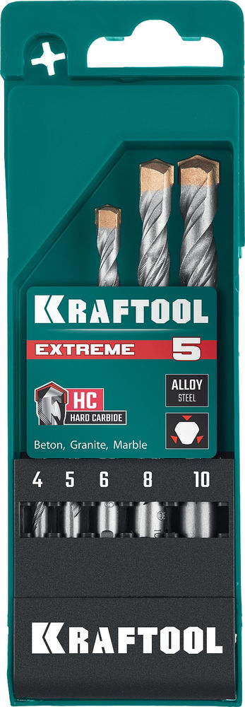 Набор сверл по бетону Extreme, 5 шт: 4-5-6-8-10 мм, трехгранный хвостовик KRAFTOOL 29166-H5