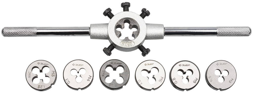 Набор плашек 8 предм. сталь 9ХС на карточке ЗУБР 28128-H8