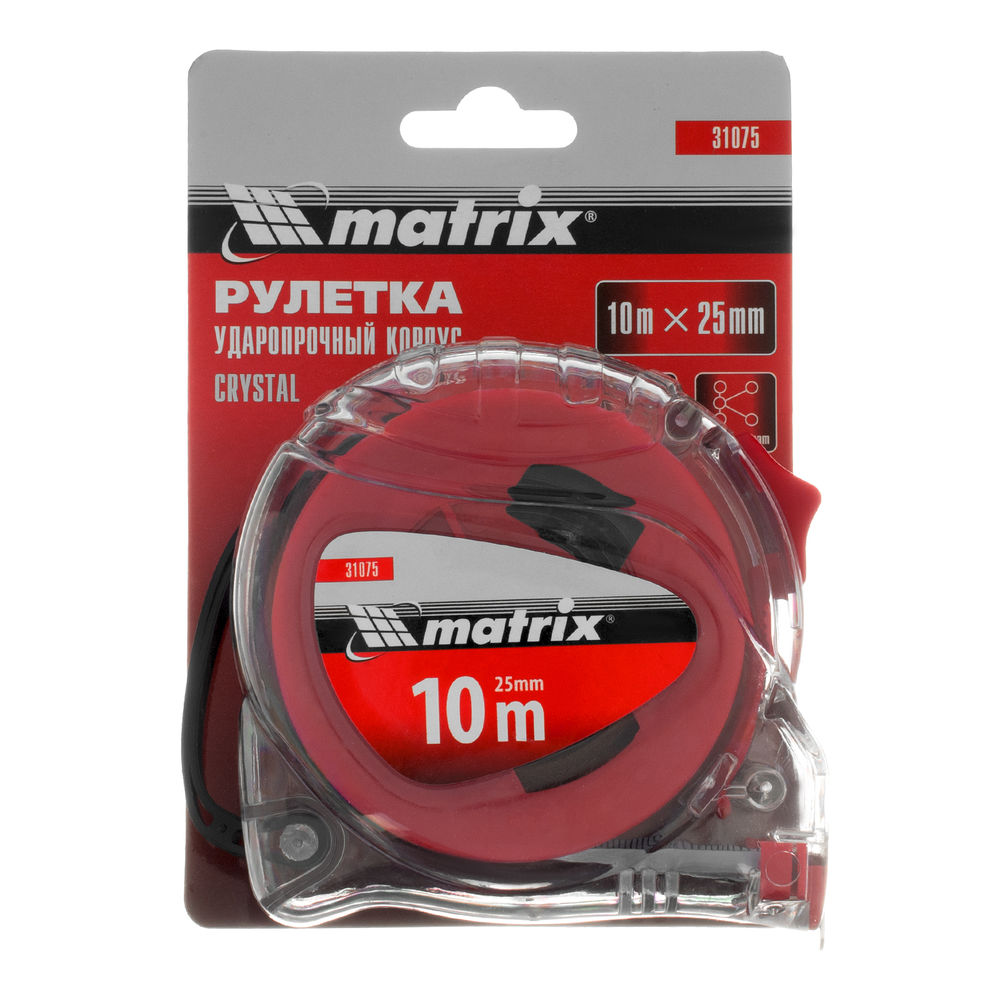 Рулетка Crystal,10 м х 25 мм,корпус из поликарбоната Matrix