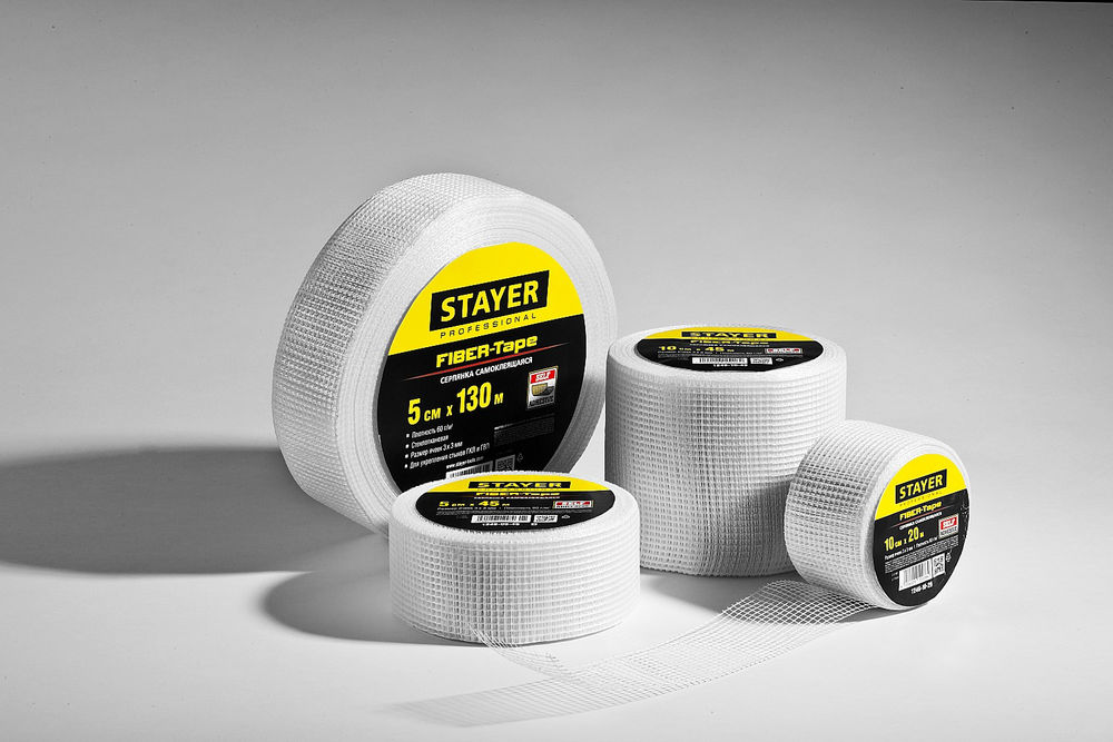 Серпянка самоклеящаяся FIBER-Tape, 5 см х 90 м, 3 х 3 мм STAYER Professional 1246-05-90_z01
