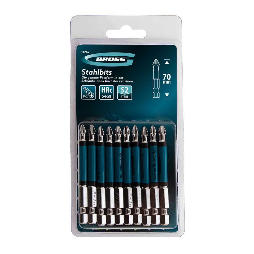 Бита PH2 х 70, сталь S2, 10 шт. Gross (11262)