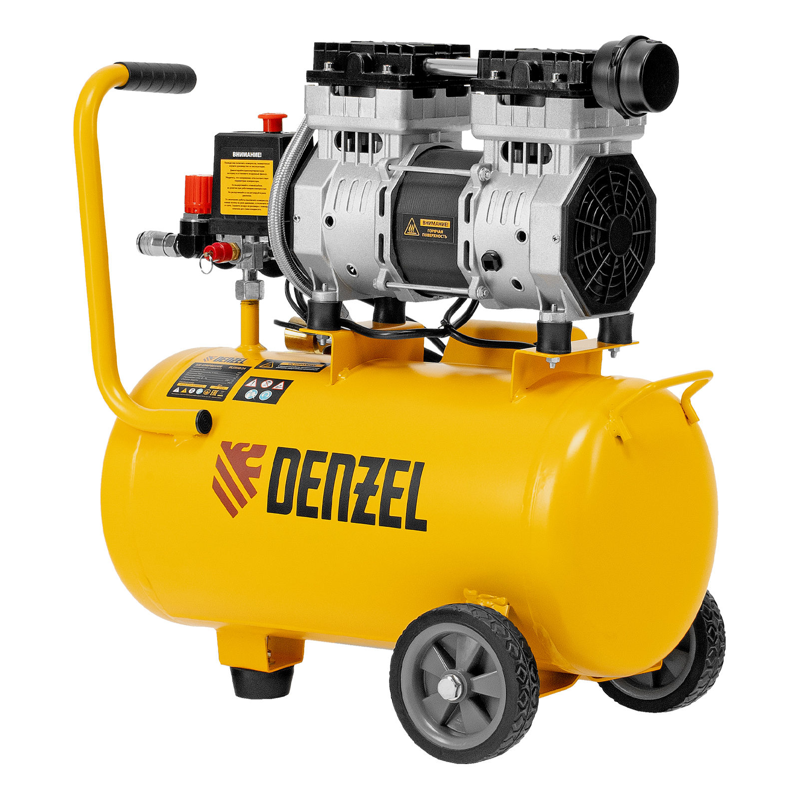 Компрессор DLS950/24 безмаслянный малошумный 950 Вт, 165 л/мин, ресивер 24 л Denzel (58026)