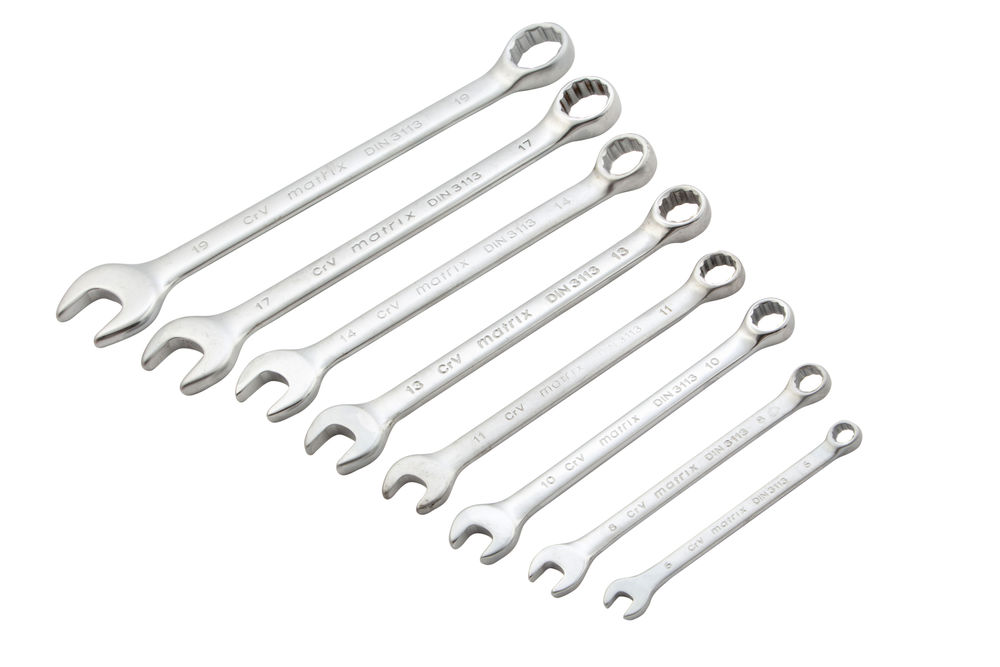 Набор ключей комбинированных, 6-19 мм, 8 шт, CrV, матовый хром Matrix