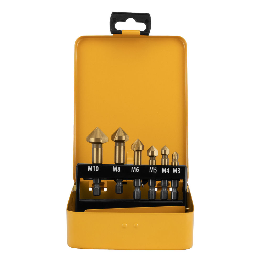 Набор зенковок, HSS, M3-M10, 6 шт, металл. кейс // Denzel (72313)