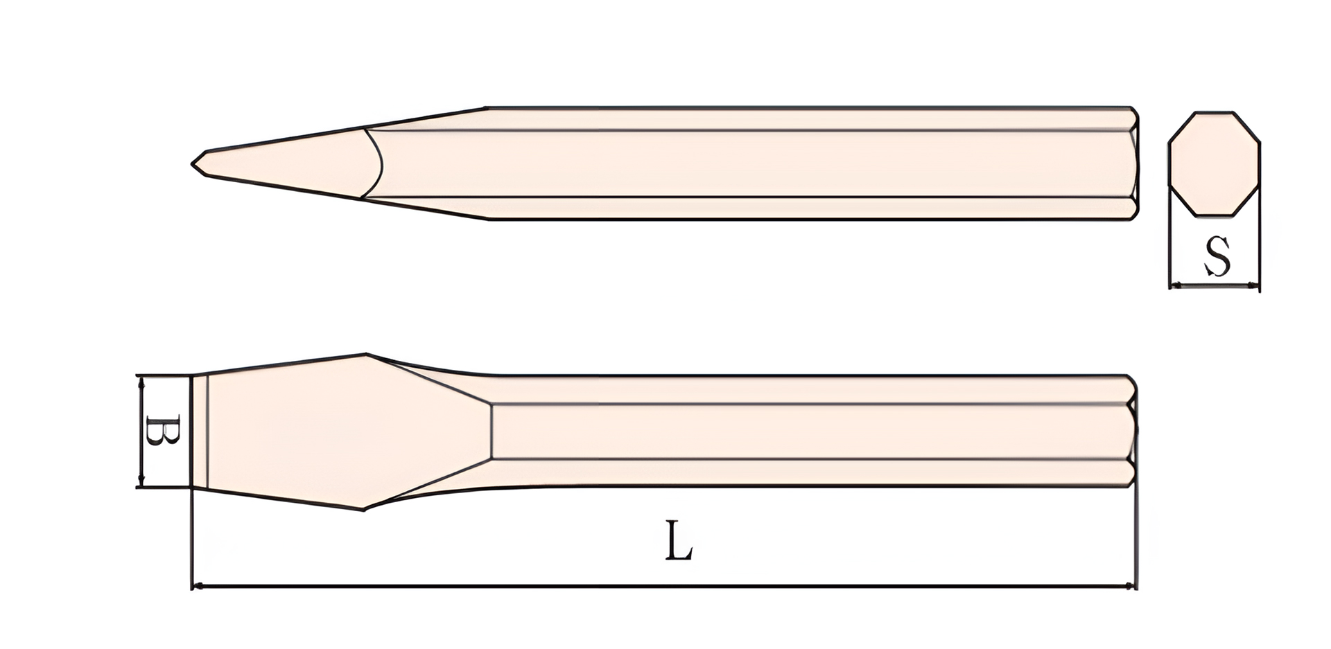 Зубило 8-гранное 200х19 искробезопасный сплав AlCu 233-1008, HORTZ