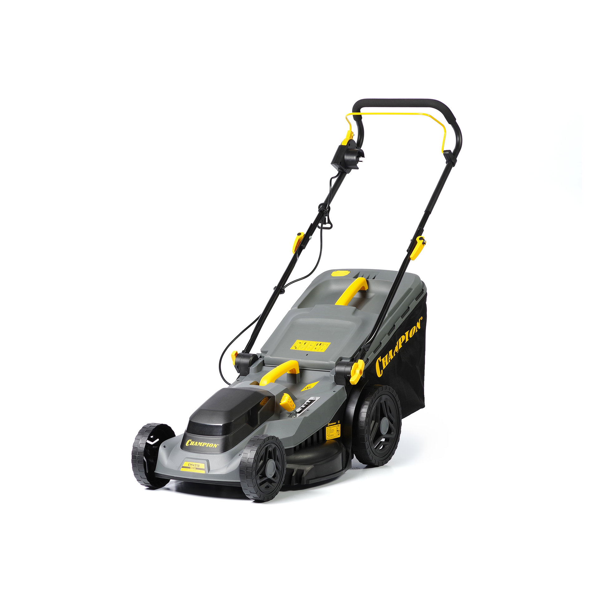 Газонокосилка эл. CHAMPION EM4318 (1,8 кВт пласт.+ткань травосб. 52л ширина 430мм 30-75мм, 12,9кг) (EM4318)