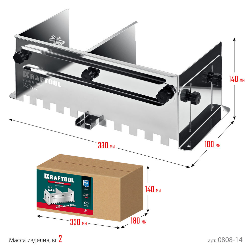 Раздвижная гребенка для плитки зуб 14?14 мм до 600 мм нерж. сталь BUNKER KRAFTOOL 0808-14