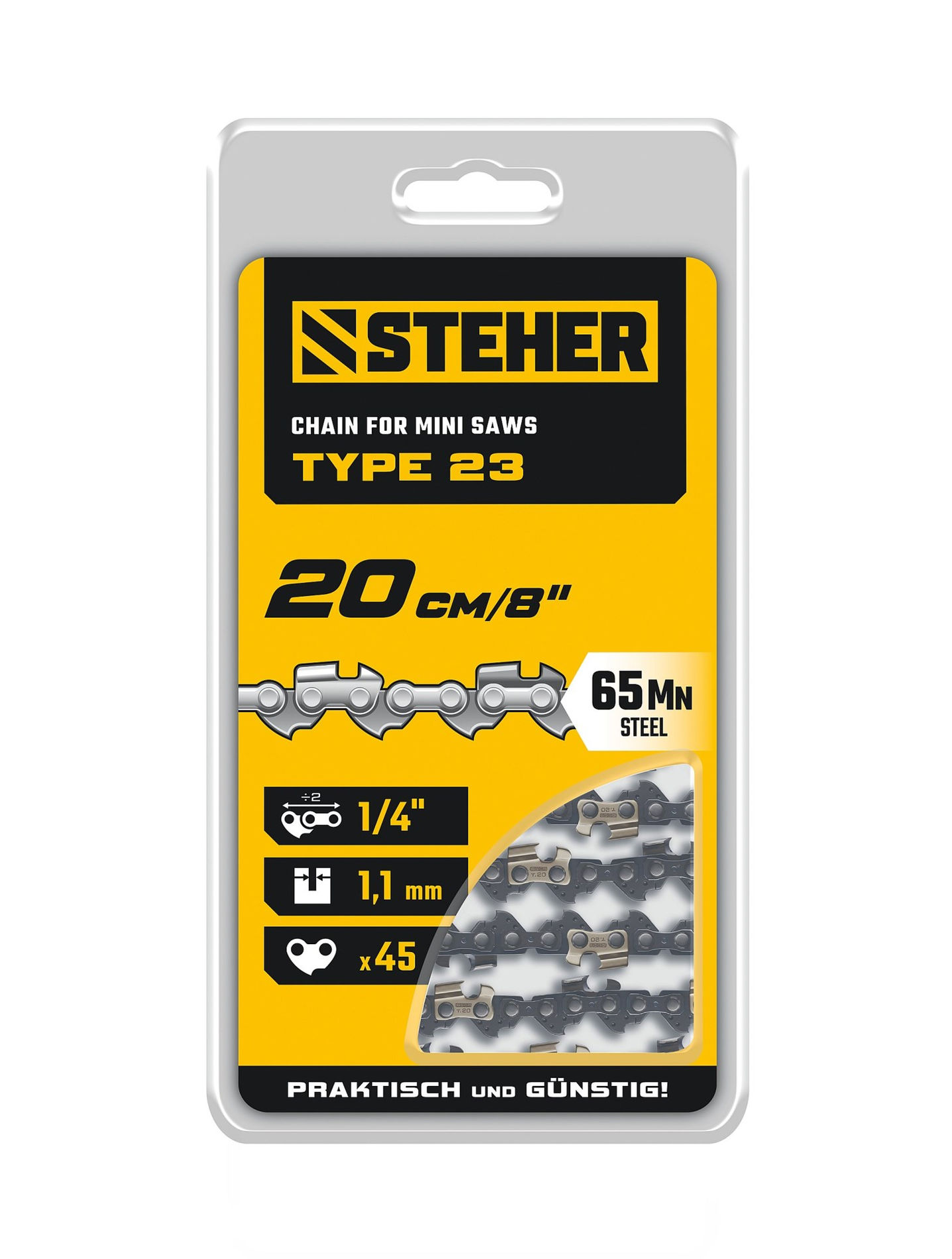 STEHER тип 23, 20 см, шаг 1/4?, паз 1.1 мм, 45 звеньев, цепь (75323-20)