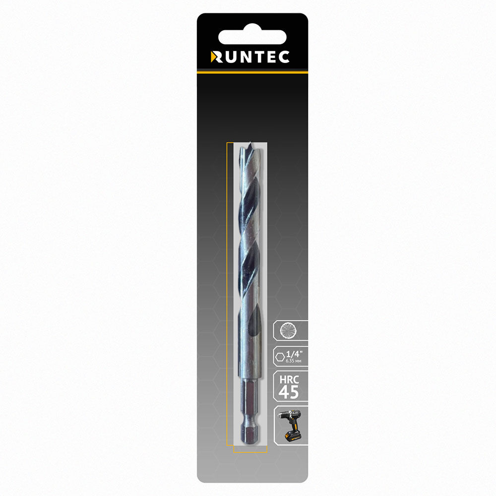 Сверло по дереву Runtec HRC45 10 x 132 мм HEX 1/4 RUNTEC RT-DT10