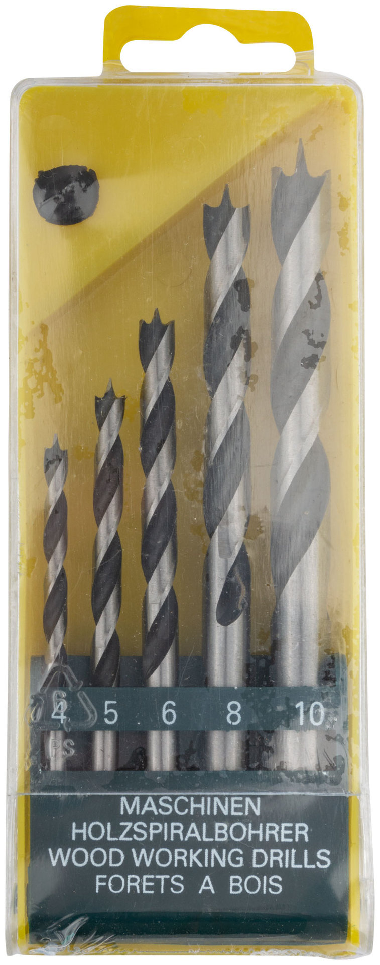 Набор сверл по дереву, CrV Профи, пластиковый бокс, 5 шт. (4-5-6-8-10 мм) (36099)