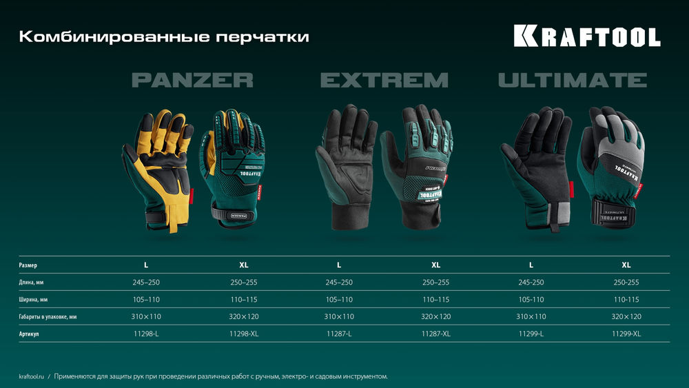 Профессиональные комбинированные перчатки ULTIMATE р.XL (10), работа с сенсорными экранами KRAFTOOL 11299-XL