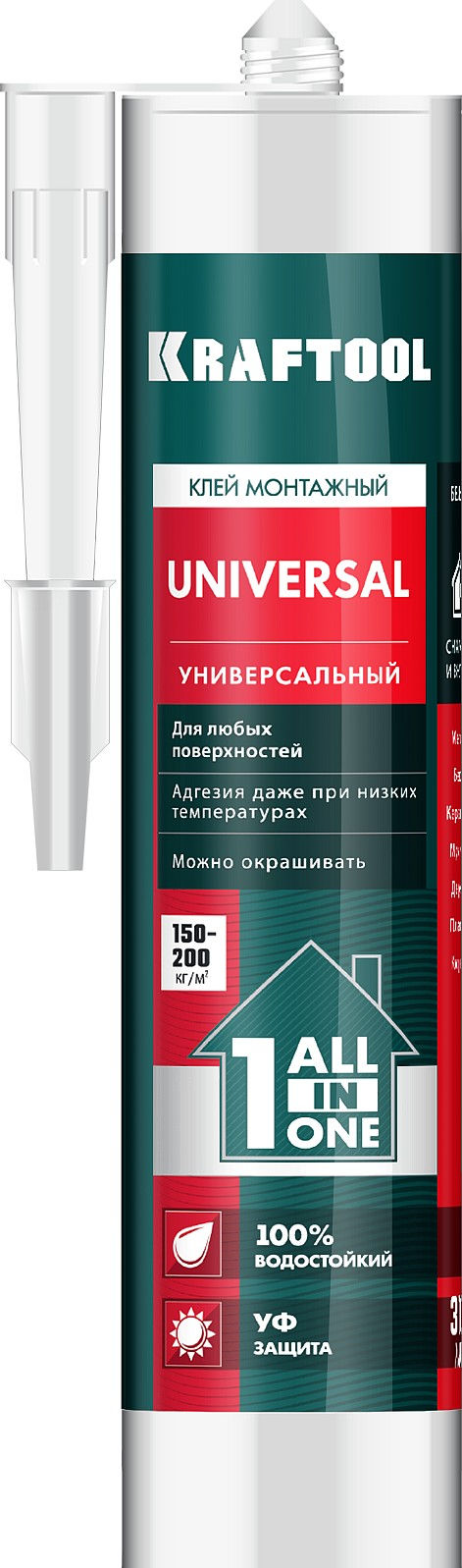 Универсальный монтажный клей UNIVERSAL, 310 мл, белый KRAFTOOL 41341_z01
