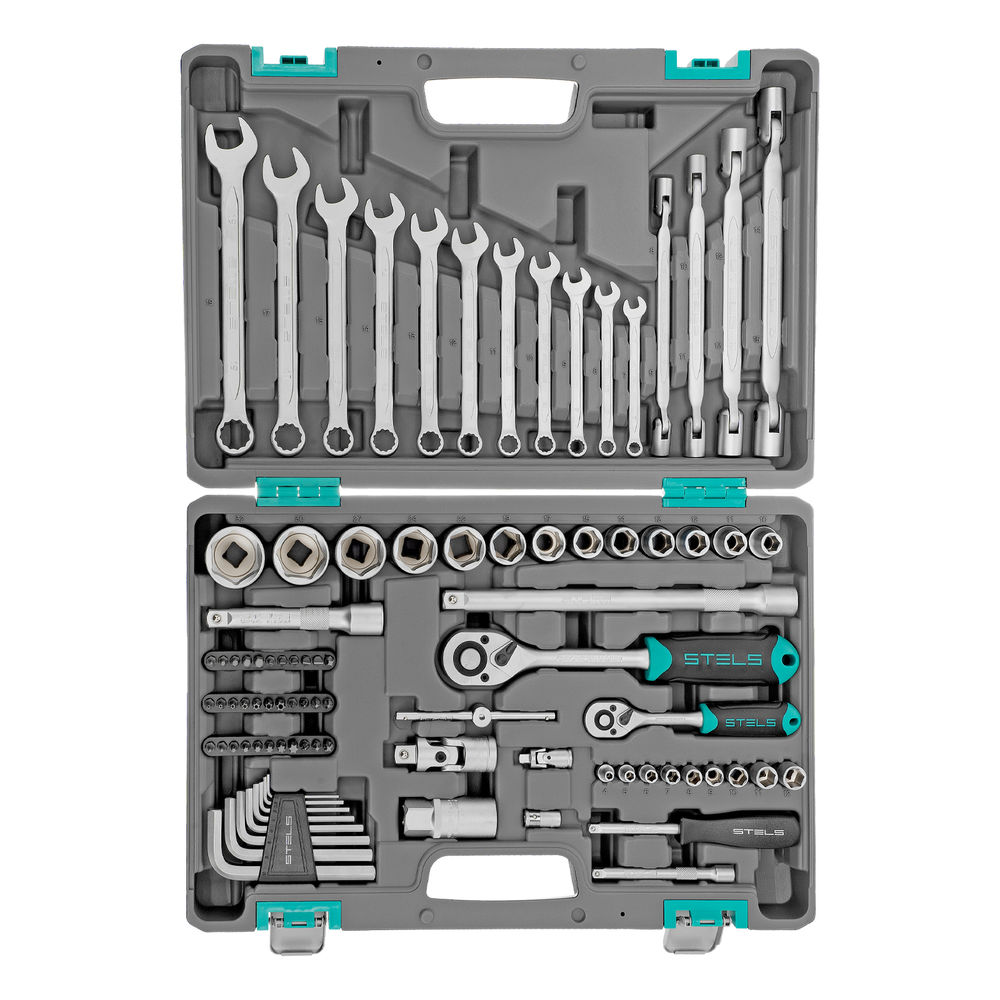 Набор инструментов, 1/2, 1/4, CrV, пластиковый кейс 88 предметов Stels