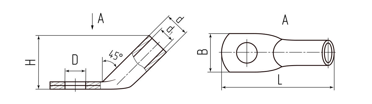 Наконечник кабельный угловой ТМЛс(45) 16-6 (КВТ) (77796)