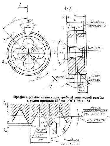 Плашка трубная коническая R 1 1/2, 11 ниток/дюйм, dнар.90мм CNIC