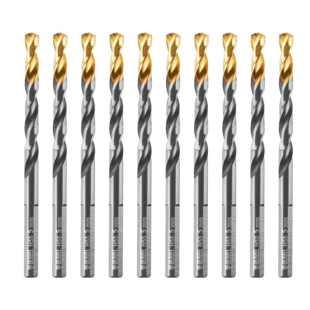 Сверло по металлу, 5 мм, HSS-Tin, Golden Tip, 10 шт. Denzel (717213)