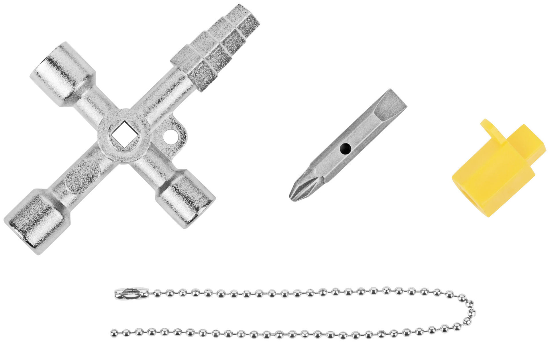 Ключ универсальный для электрошкафов 5-в-1, двусторонняя CrV бита PH2/SL7 (60107)