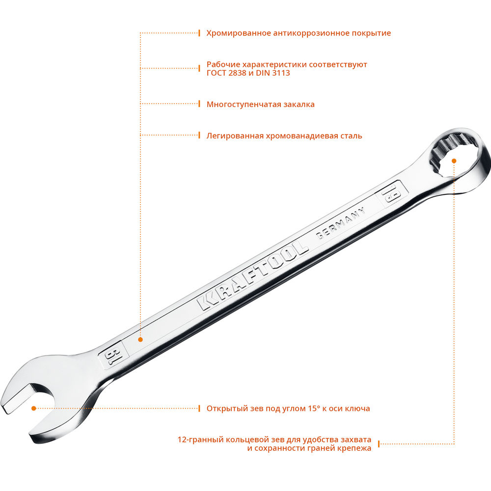 Ключ гаечный комбинированный 19 мм KRAFTOOL 27079-19