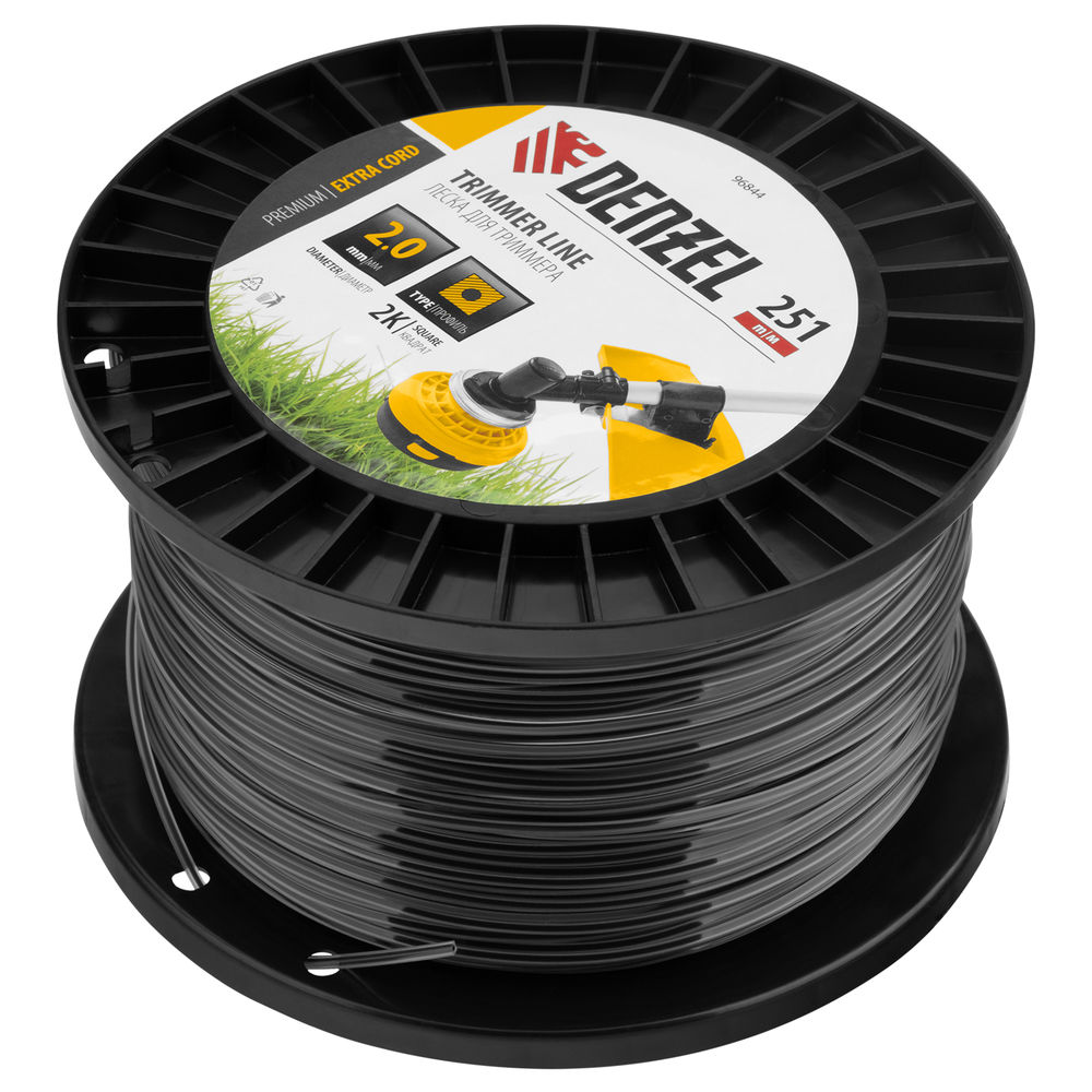 Леска для триммера двухкомпонентная квадрат, 2,0мм х 251м, на DIN катушке EXTRA CORD Denzel (96844)