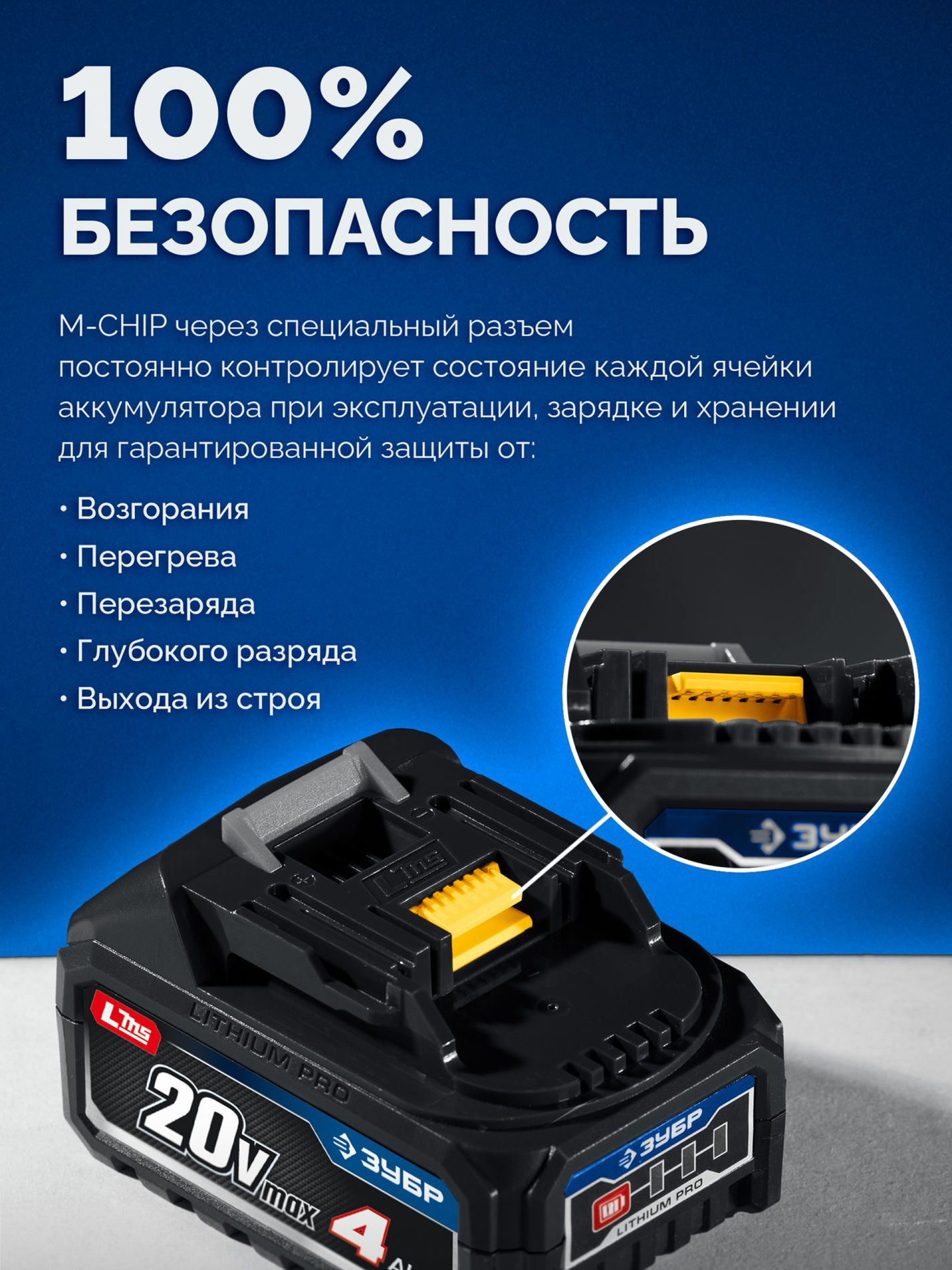 ЗУБР 20 В, ?Сотка? d105 мм, 2 АКБ LMS (4 А·ч), компактная УШМ, сумка, Профессионал (AB-100-850-42)