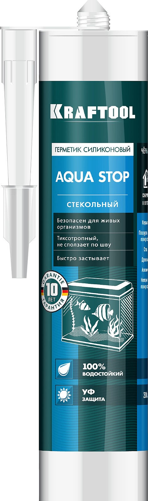Черный стекольный силиконовый герметик Aqua stop, 300 мл KRAFTOOL 41256-4