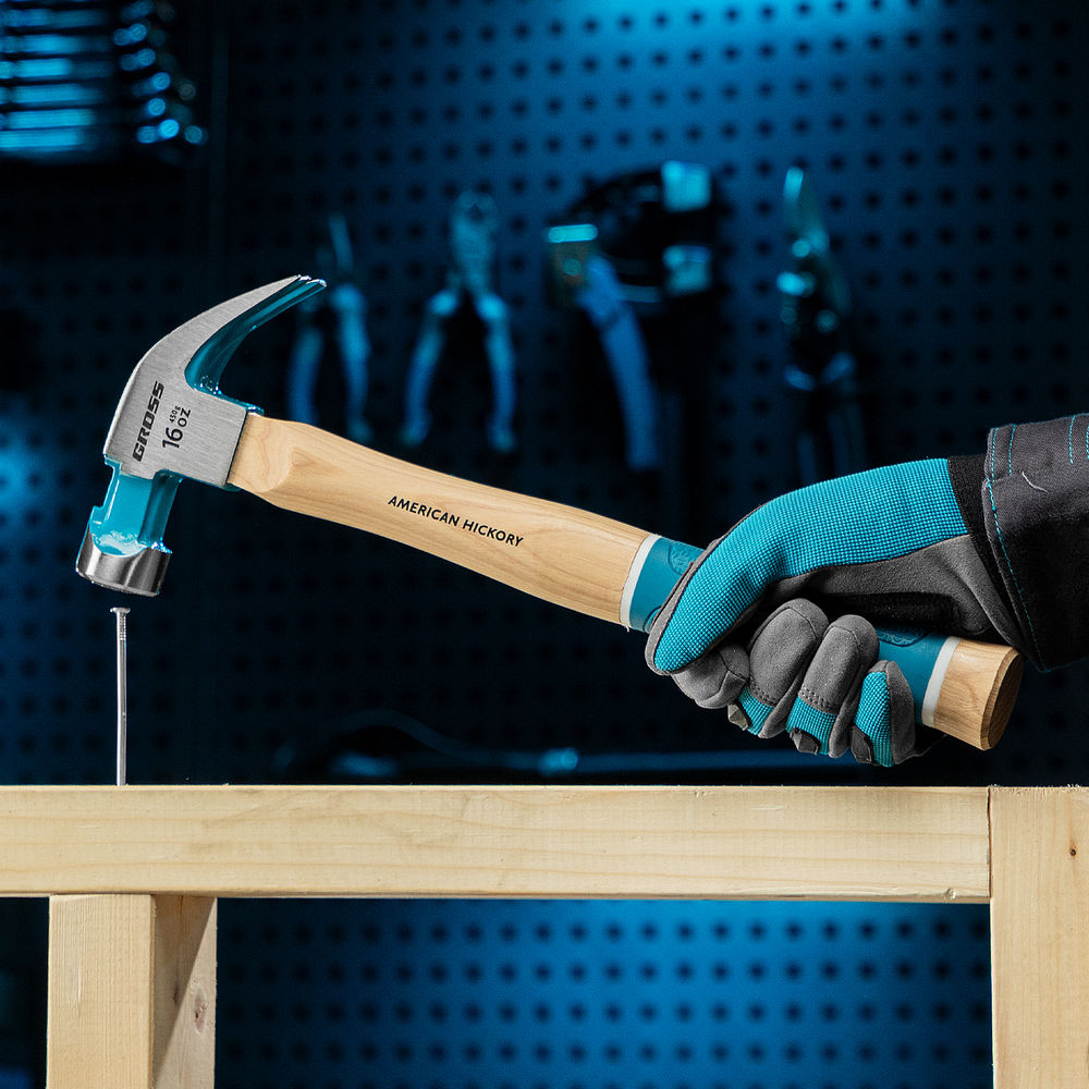 Молоток-гвоздодер, 450 г, угол 45, магнит, обрезиненная рукоятка American hickory GROSS