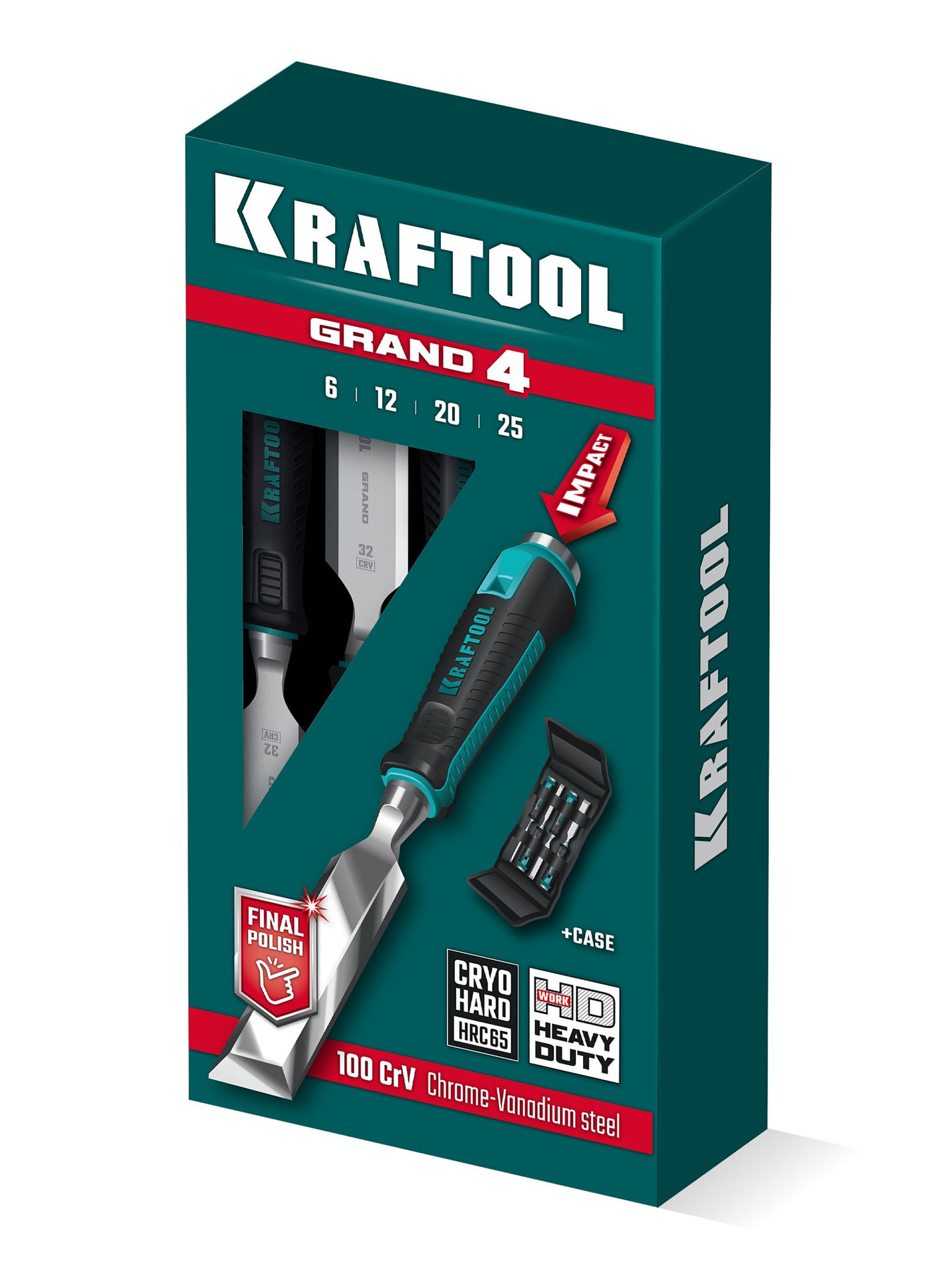 KRAFTOOL GRAND-4 набор стамесок-долот с двухкомпонентной рукояткой, 4 шт (1818-H4)