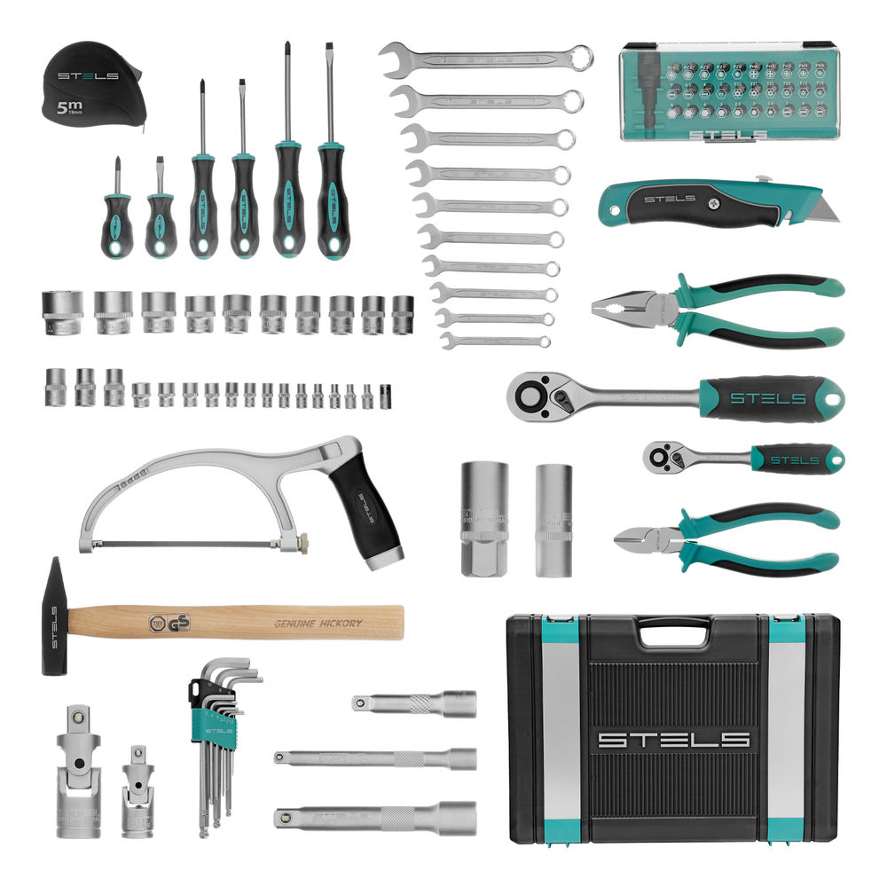 Набор инструментов, 1/2, 1/4, CrV, пластиковый кейс 98 предметов Stels