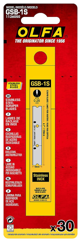Прямые лезвия GSR-1/3B GSR-2 для скребков 120 мм, 30 шт OLFA OL-GSB-1S
