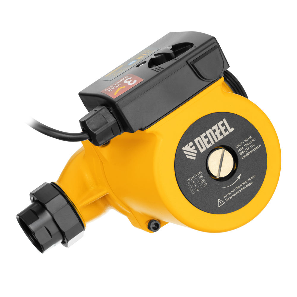 Циркуляционный насос CP25-8, напор 8 м, 130 л/мин, 1 м кабель, монт. длина 180 мм Denzel (99412)