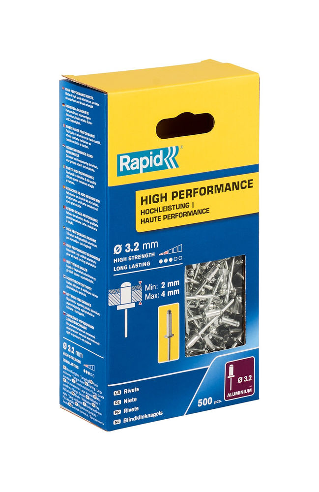 Алюминиевая высокопроизводительная заклепка R:High-performance-rivet, 3.2 х 8 мм, 500 шт RAPID 5001431