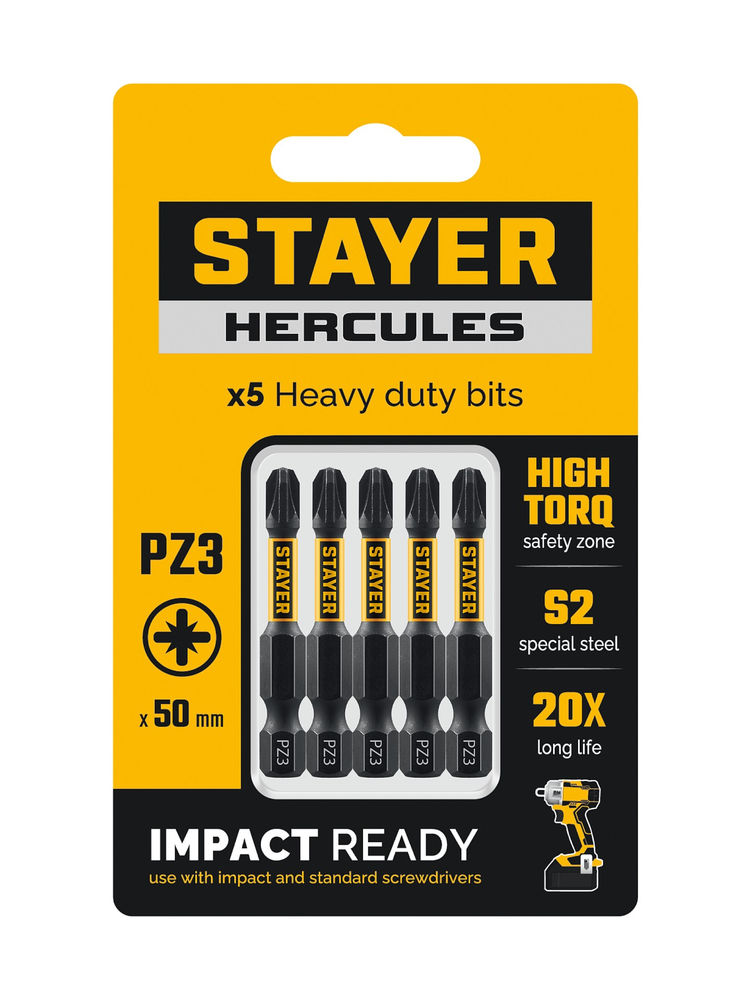Биты торсионные HERCULES, PZ3, 50 мм, 5 шт STAYER 26233-3-50-5