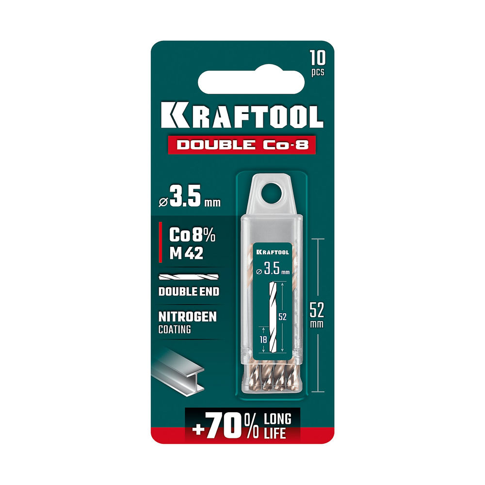 Сверло двухстороннее 3.5?52 мм по металлу DOUBLE Сo-8 сталь M42+8%Co класс А KRAFTOOL 29654-3.5-10