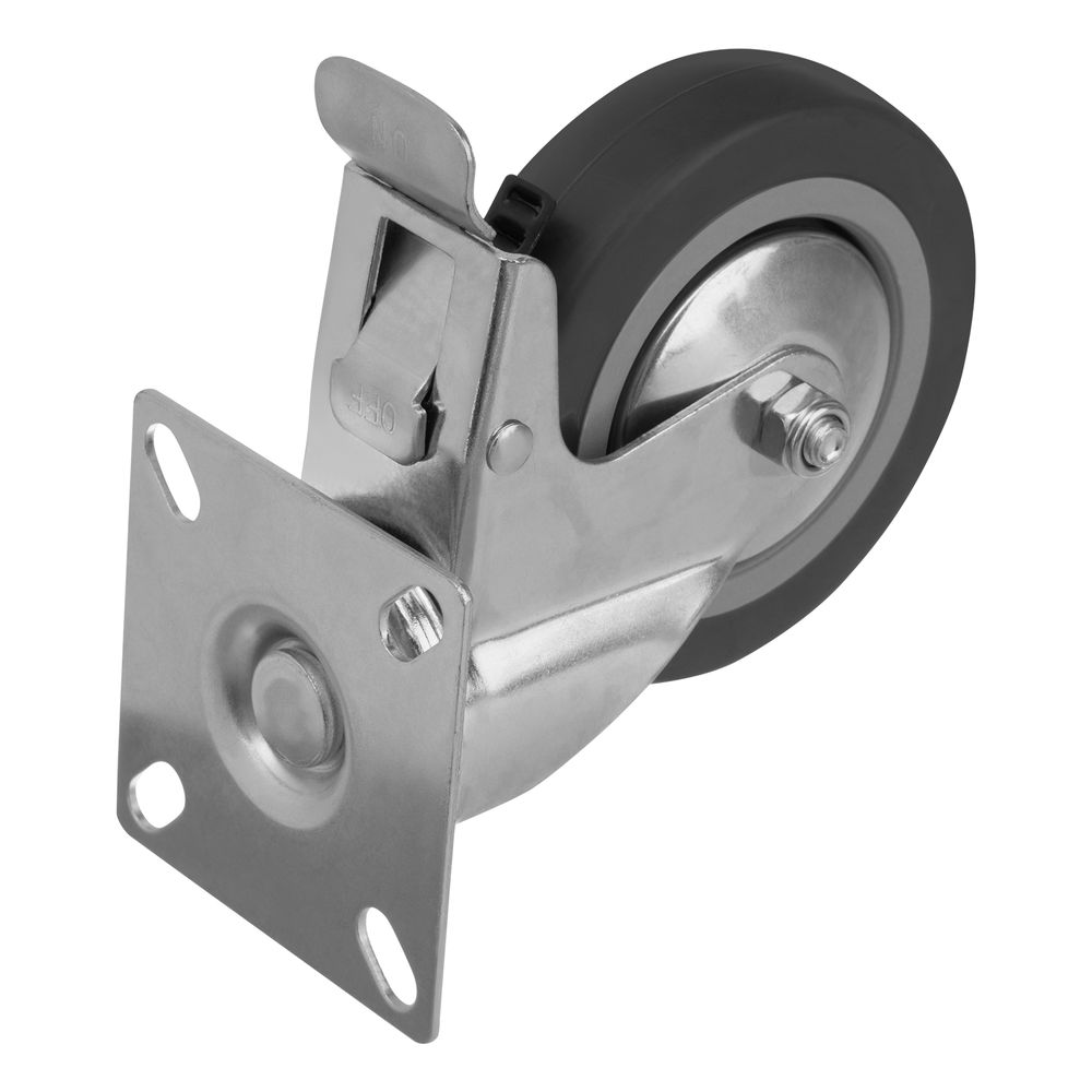 Колесо поворотное с тормозом D 100 мм, крепление платформенное Сибртех (68721)