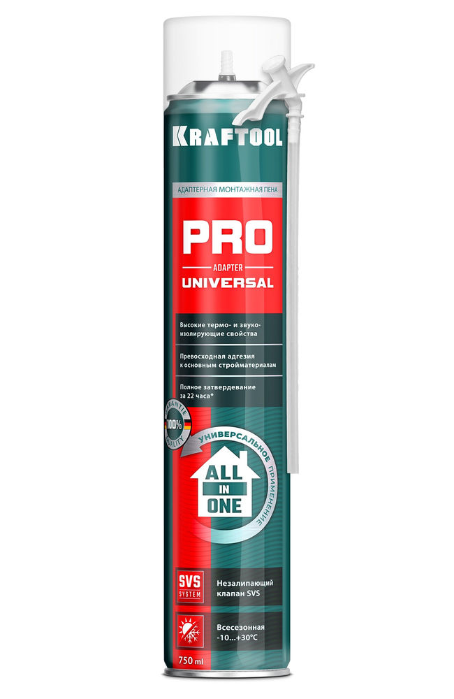 Монтажная пена ADAPTER PRO, 750 мл, адаптерная, всесезонная, SVS, не залипающий клапан, выход до 45 л KRAFTOOL 41173_z01