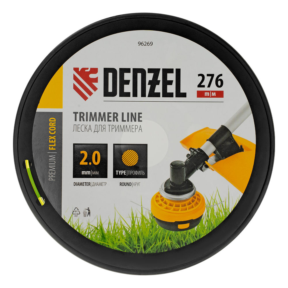 Леска для триммера круглая, 2,0мм х 276м, на DIN катушке FLEX CORD, Denzel (96269)