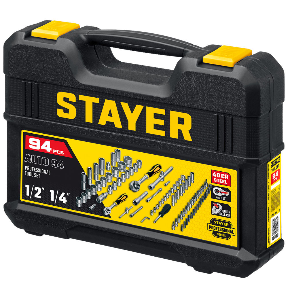 Набор инструмента универсальный AUTO 94, 94 предм., (1/2+1/4) Professional STAYER 27760-H94