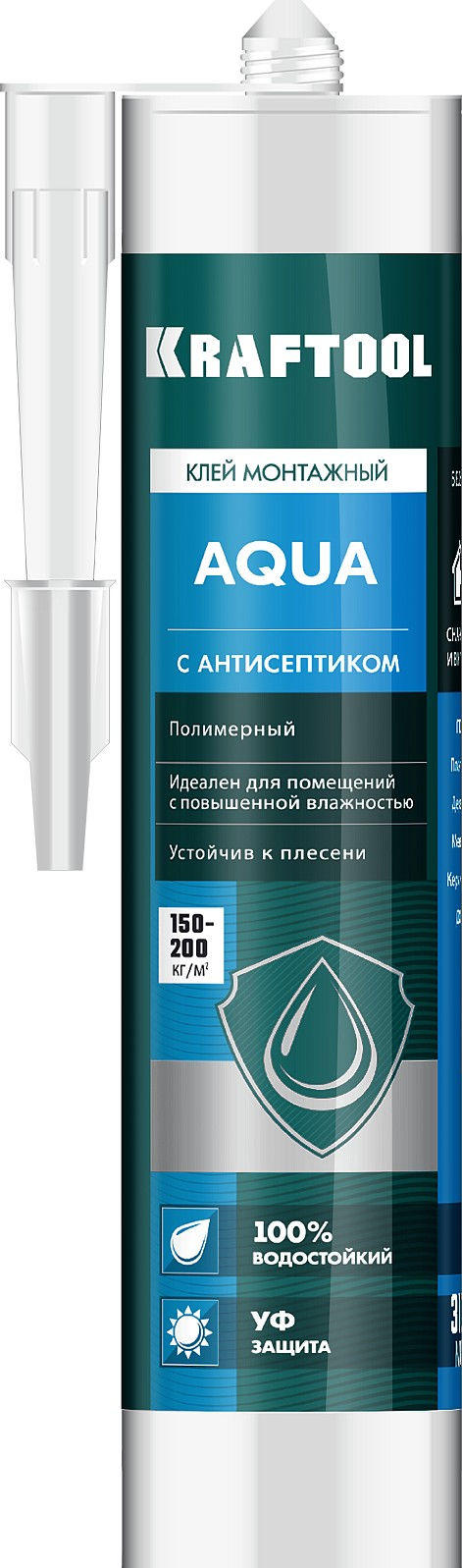 Водостойкий монтажный клей AQUA, 310 мл, белый KRAFTOOL 41345_z01