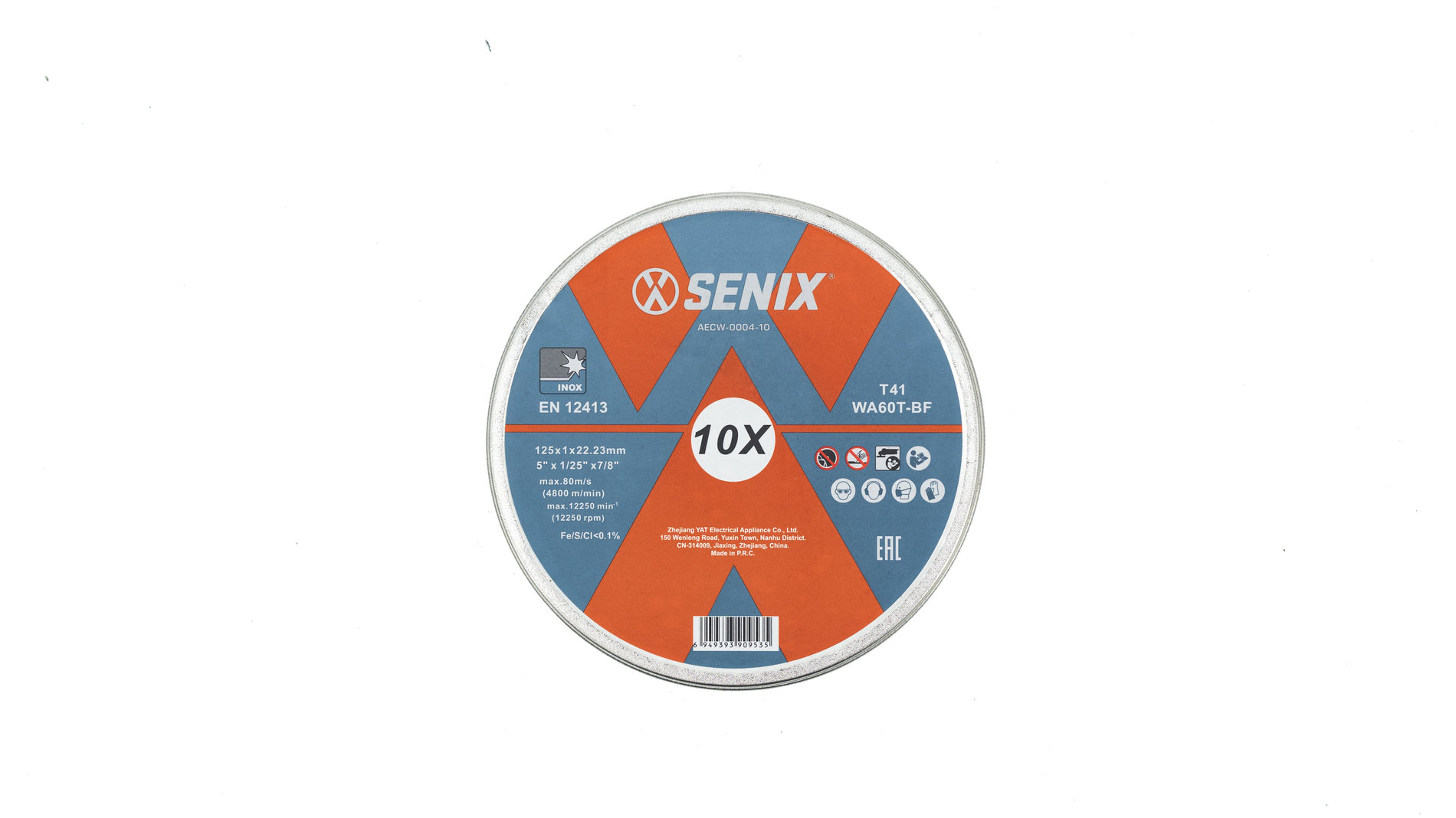Диск отрезной по металлу и нержавеющей стали, упак 10 шт., 1251.022.23 mm SENIX AECW-0004-10