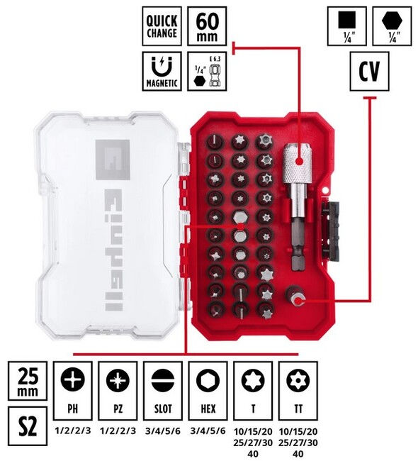 Набор бит Einhell 32 предмета,битодержатель,XS-Case (118693)